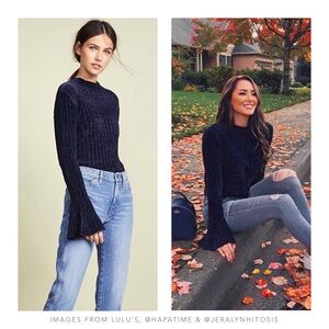 Lost + Wander | Liberty Navy Blue Chenille Bell Sleeve Sweater